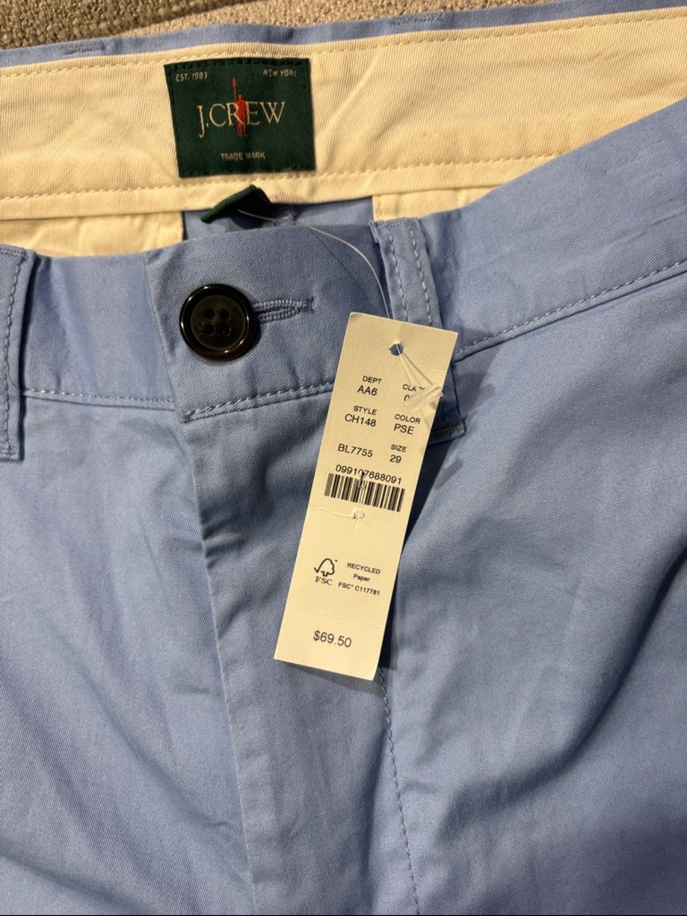 NWT J. Crew Light Blue Flat-Front Chino Shorts Waist 29 - Picture 5 of 7
